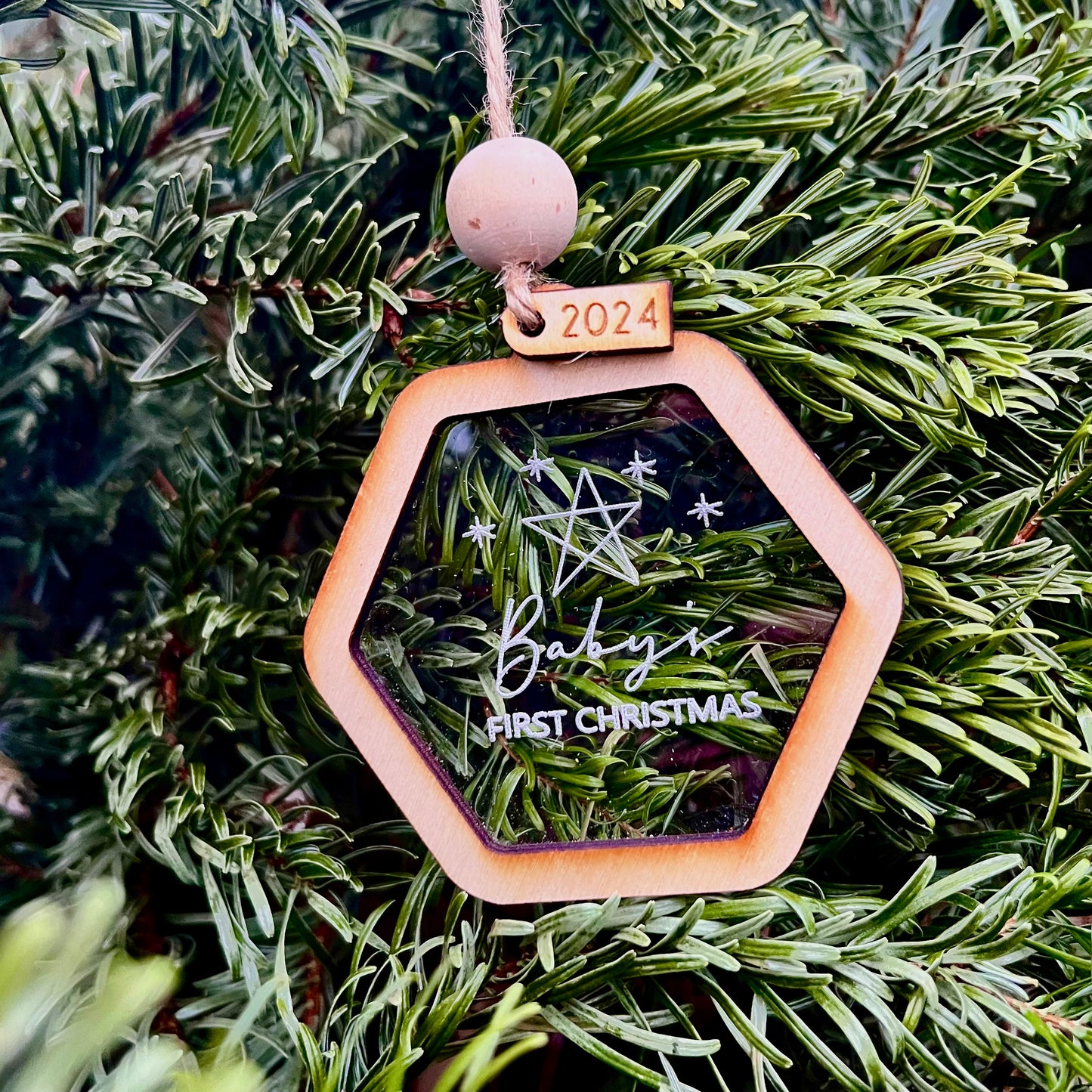 ❆ 'Baby's first Christmas' - Personalised laser engraved wood/acrylic bauble