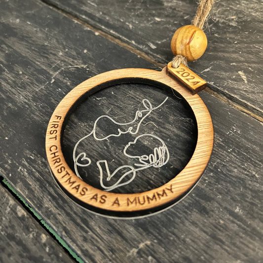 ❆ 'First Christmas as a Mummy/Daddy' - laser engraved wood/acrylic bauble