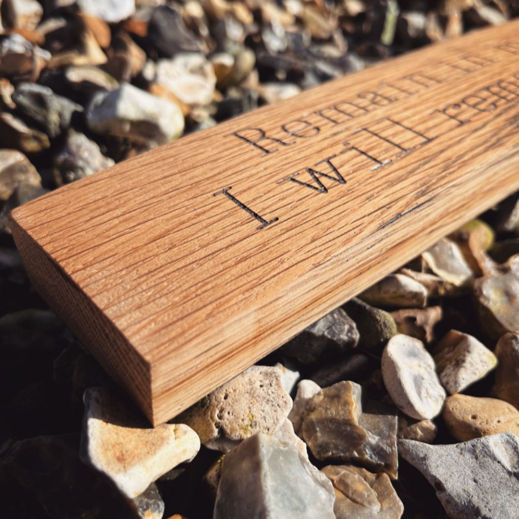 ‘Remain in me' laser engraved white oak plaque