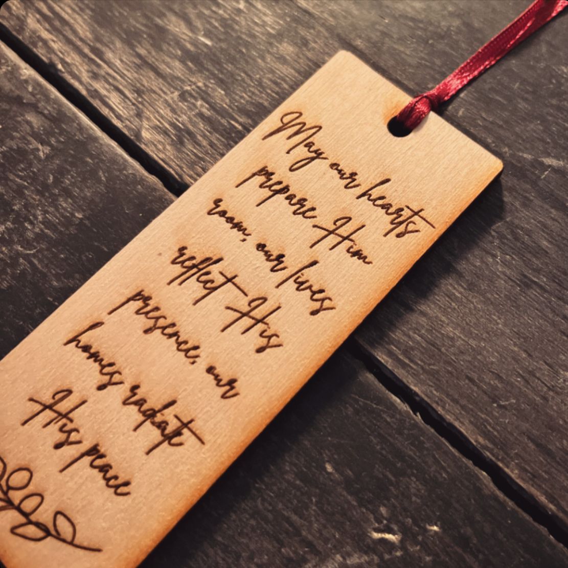 'May our hearts prepare Him room' laser engraved wooden bookmark