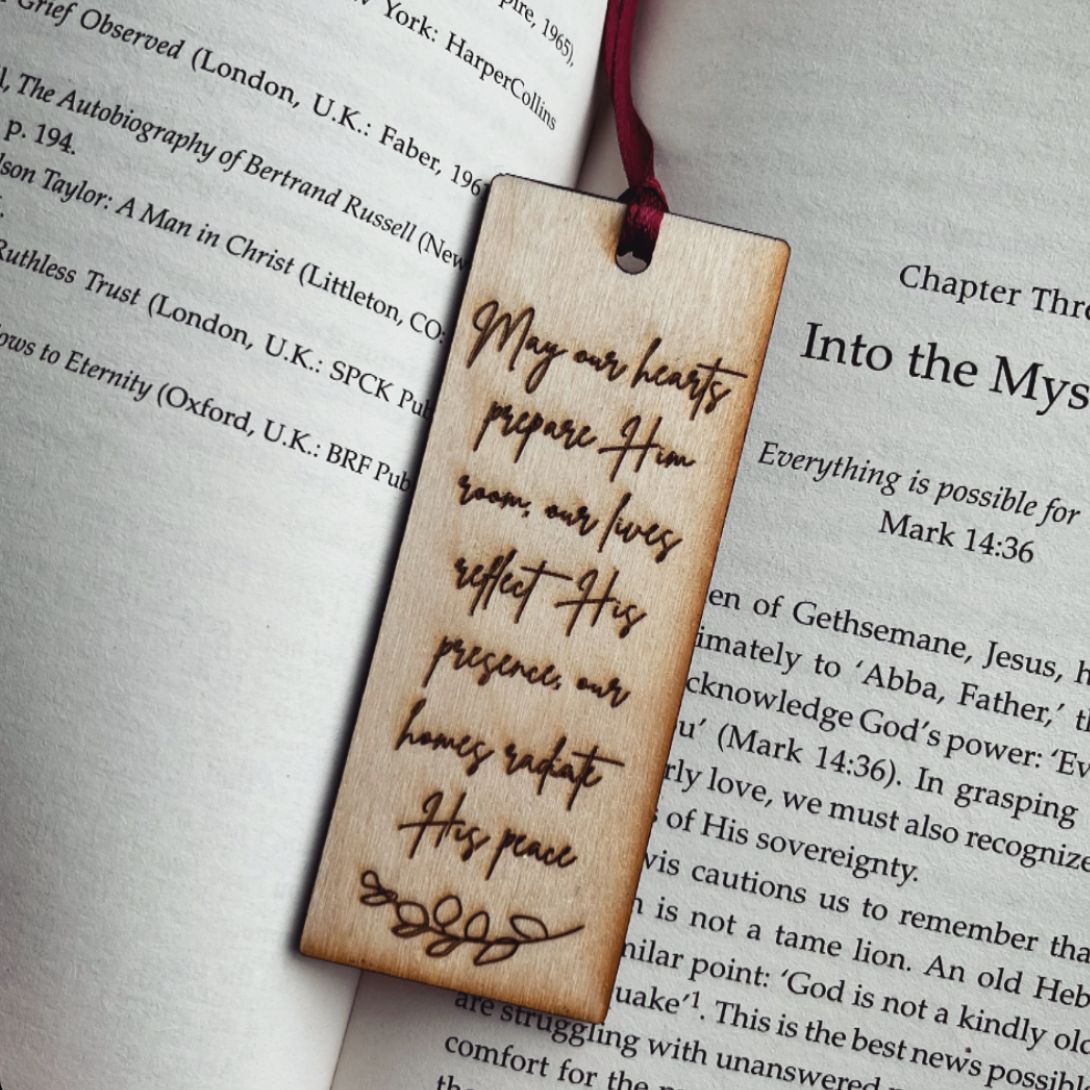 'May our hearts prepare Him room' laser engraved wooden bookmark