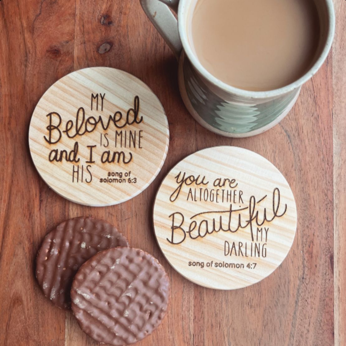 'My beloved/altogether beautiful' - set of 2 coasters for loved one