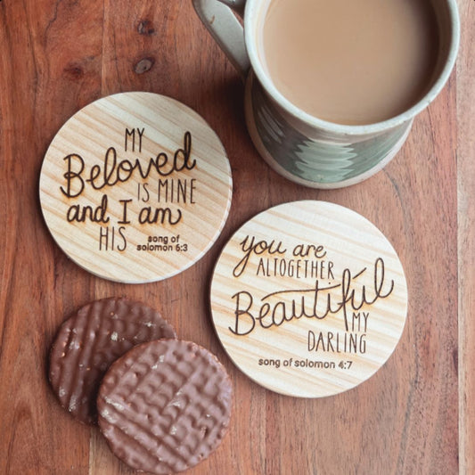 'My beloved/altogether beautiful' - set of 2 coasters for loved one