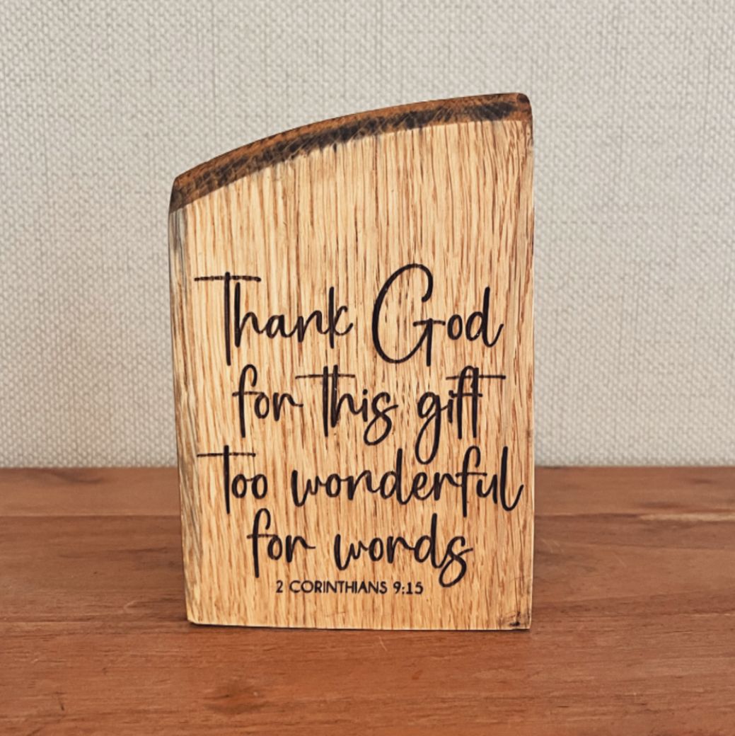 'Thank God for this gift' white oak laser engraved hanging plaque