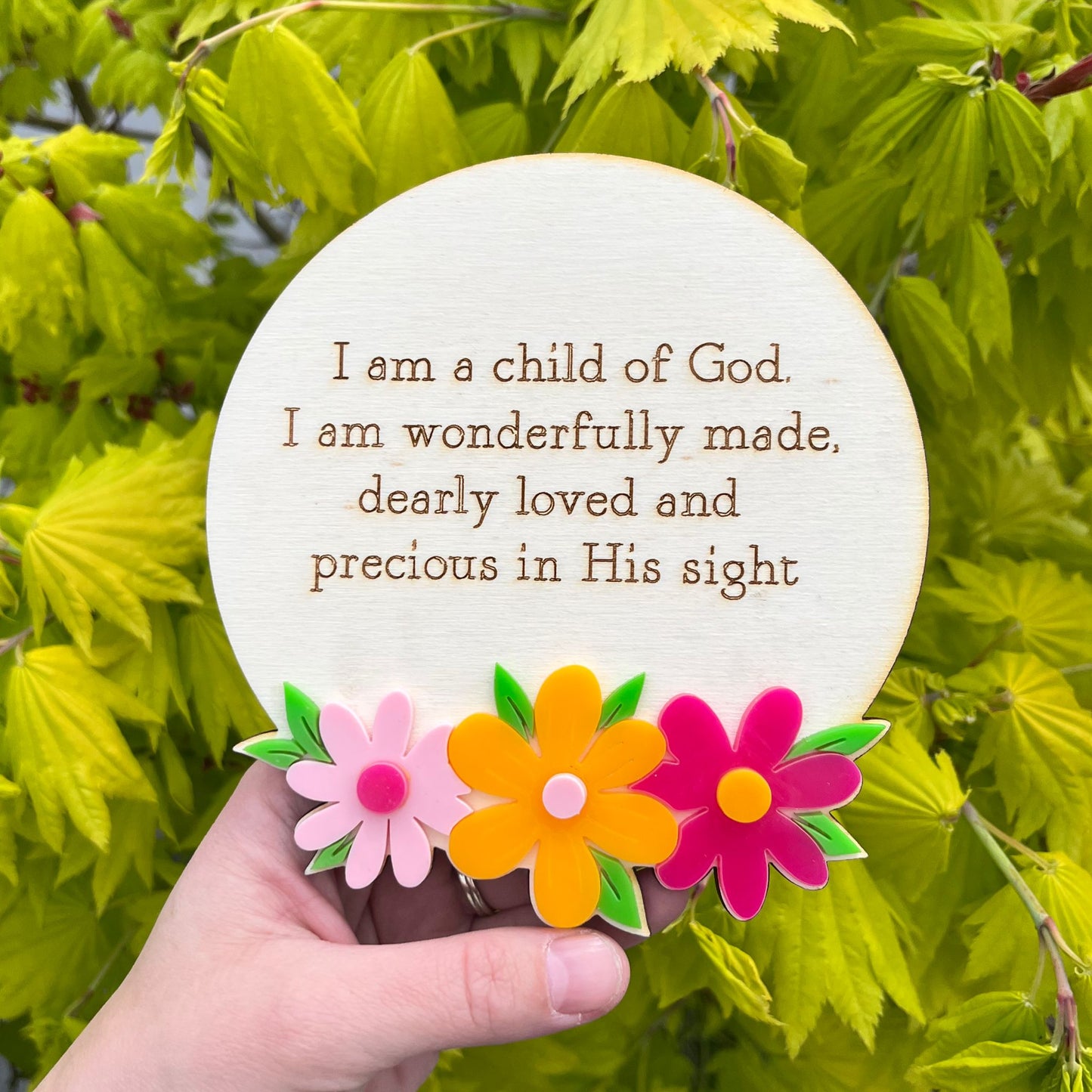 'Wonderfully made child of God' acrylic/wood plaque