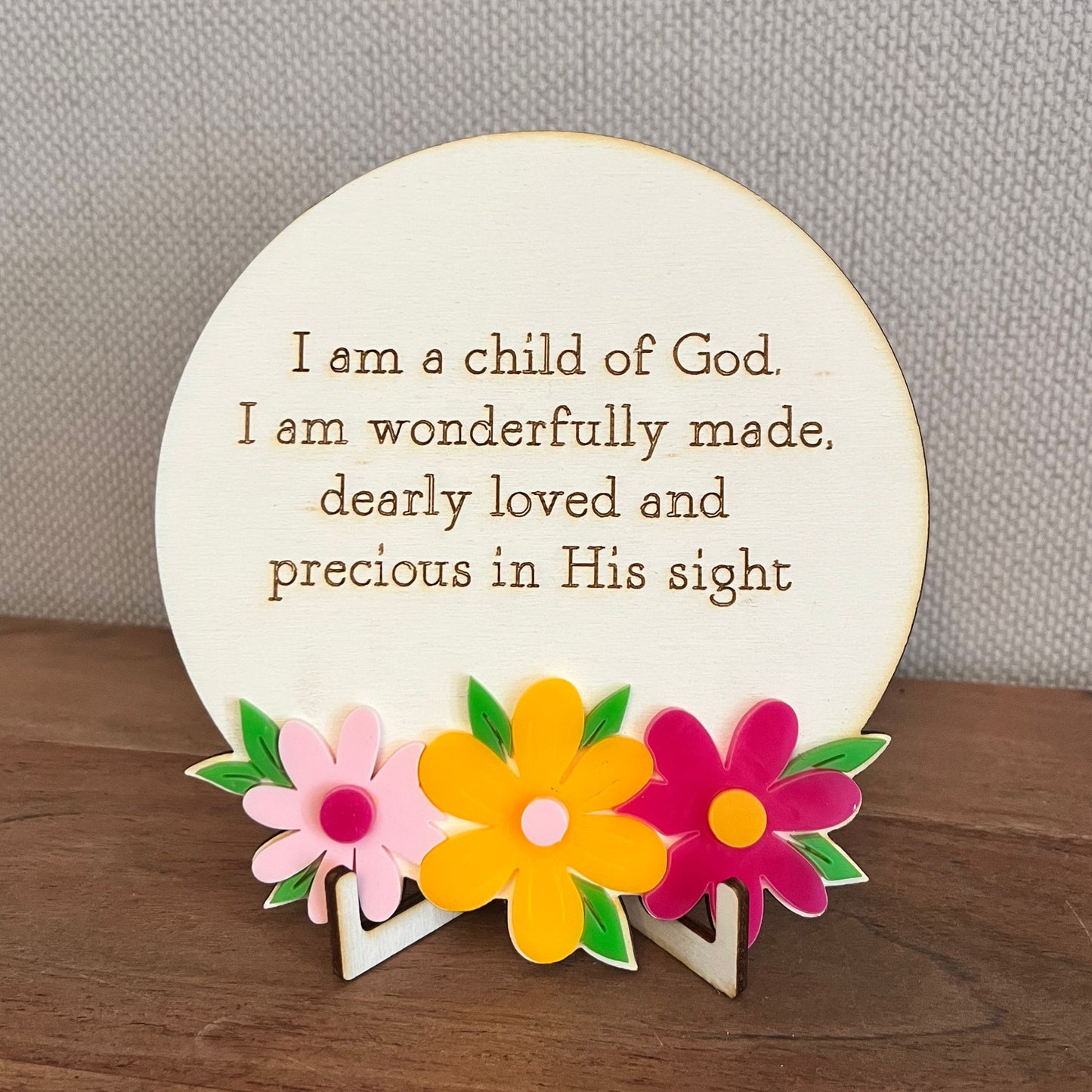 'Wonderfully made child of God' acrylic/wood plaque