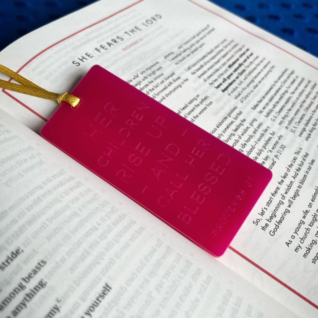 'Call her blessed' pink acrylic bookmark