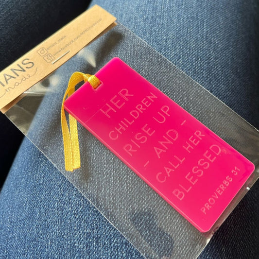 'Call her blessed' pink acrylic bookmark