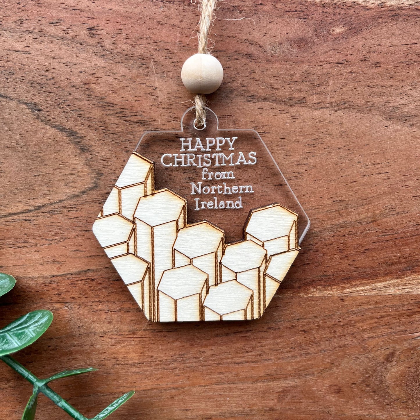 ❆ 'Merry Christmas from NI' - Wood/Acrylic bauble