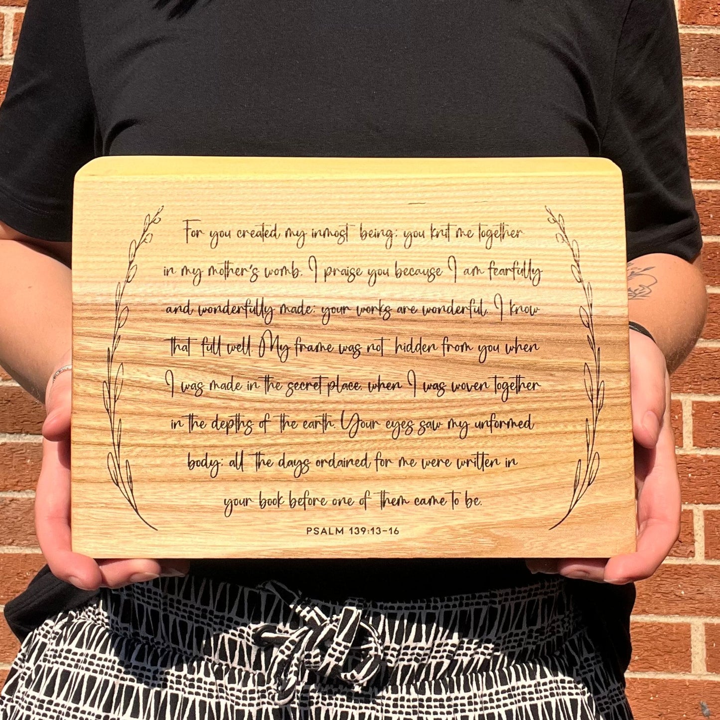 'Fearfully and wonderfully made' Psalm 139 live edge decorative plaque