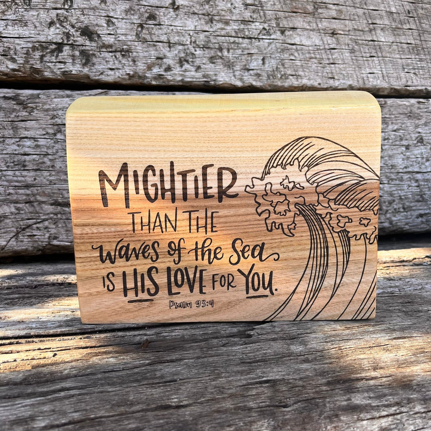 'Mightier than the waves' - large live edge decorative plaque