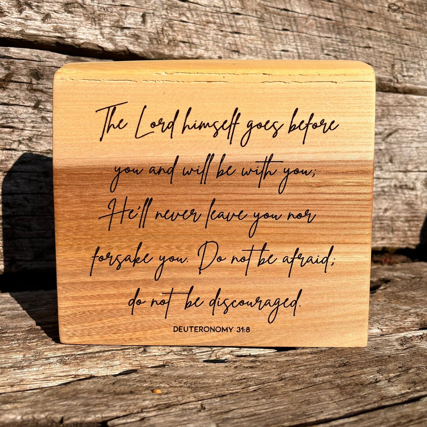 'The Lord himself goes before you' - live edge decorative plaque