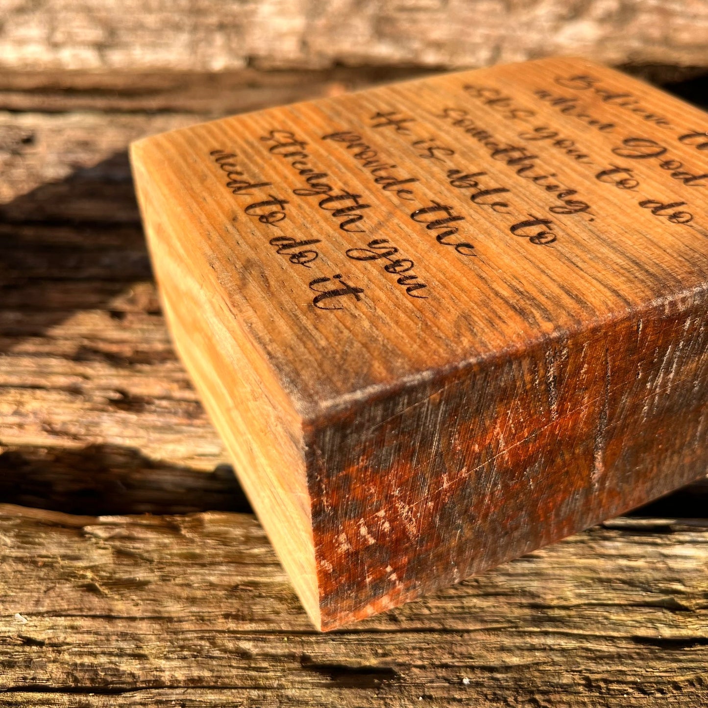 'He is able to provide the strength you need' - live edge decorative plaque