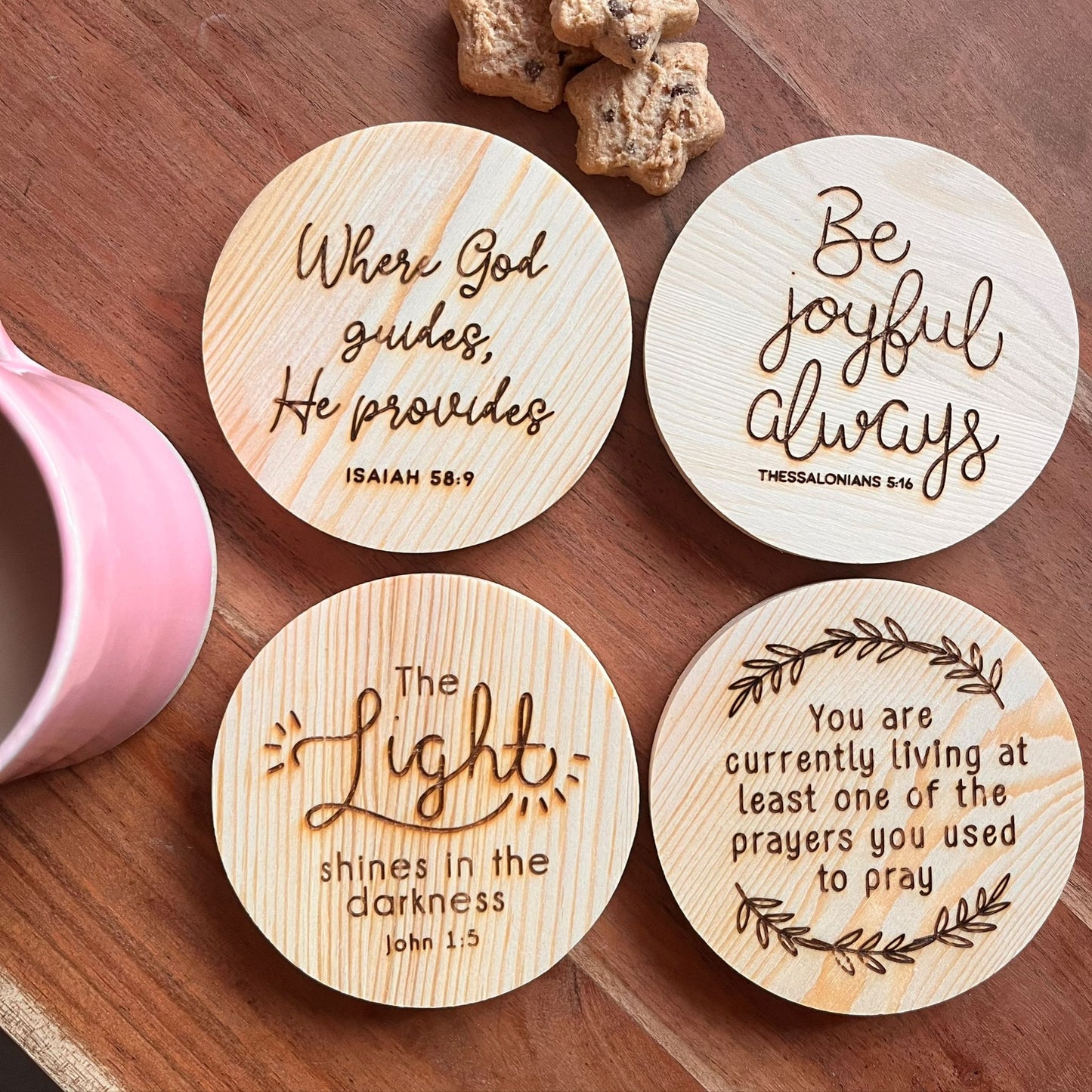 'Be joyful always' wooden coaster