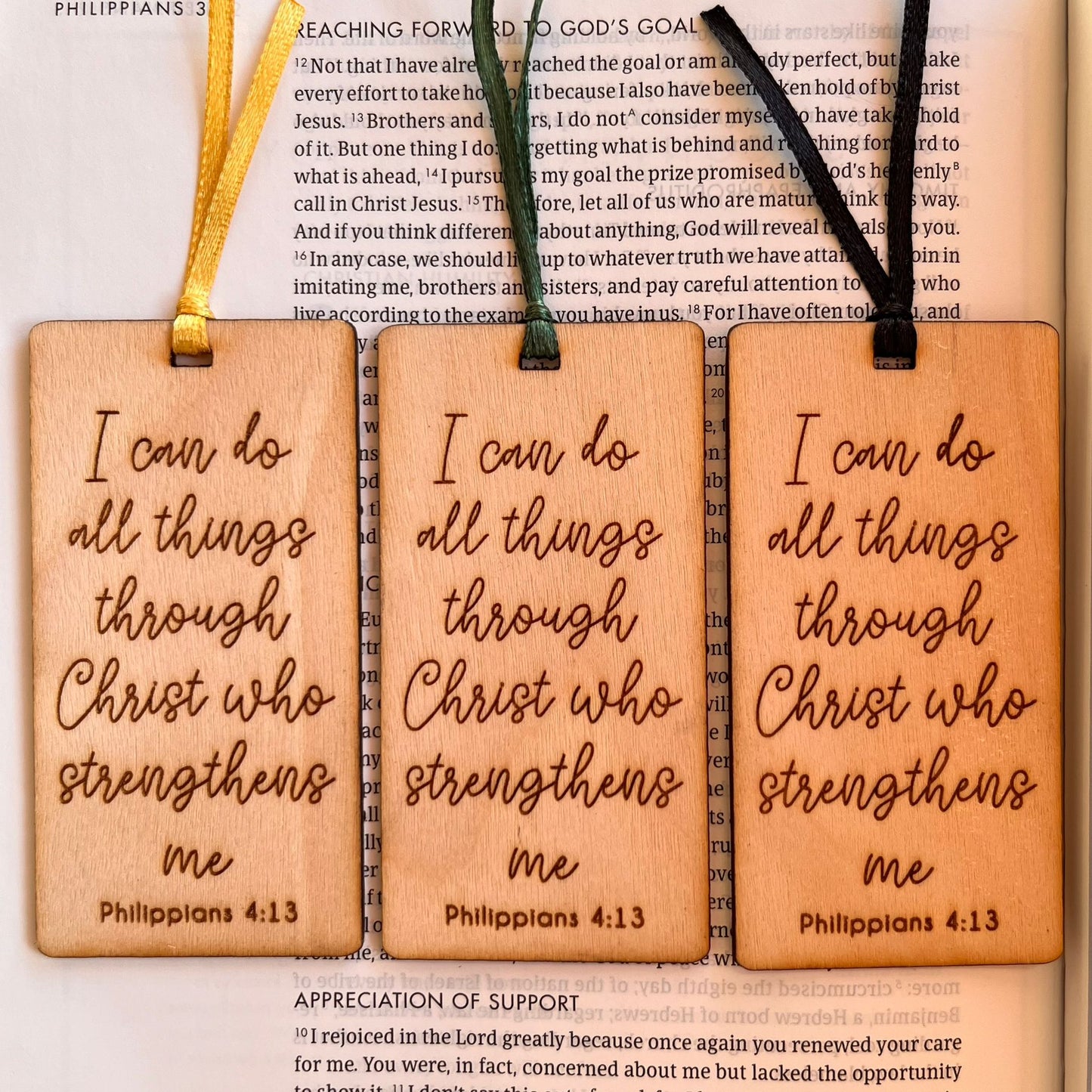 'I can do all things' laser engraved wooden bookmark