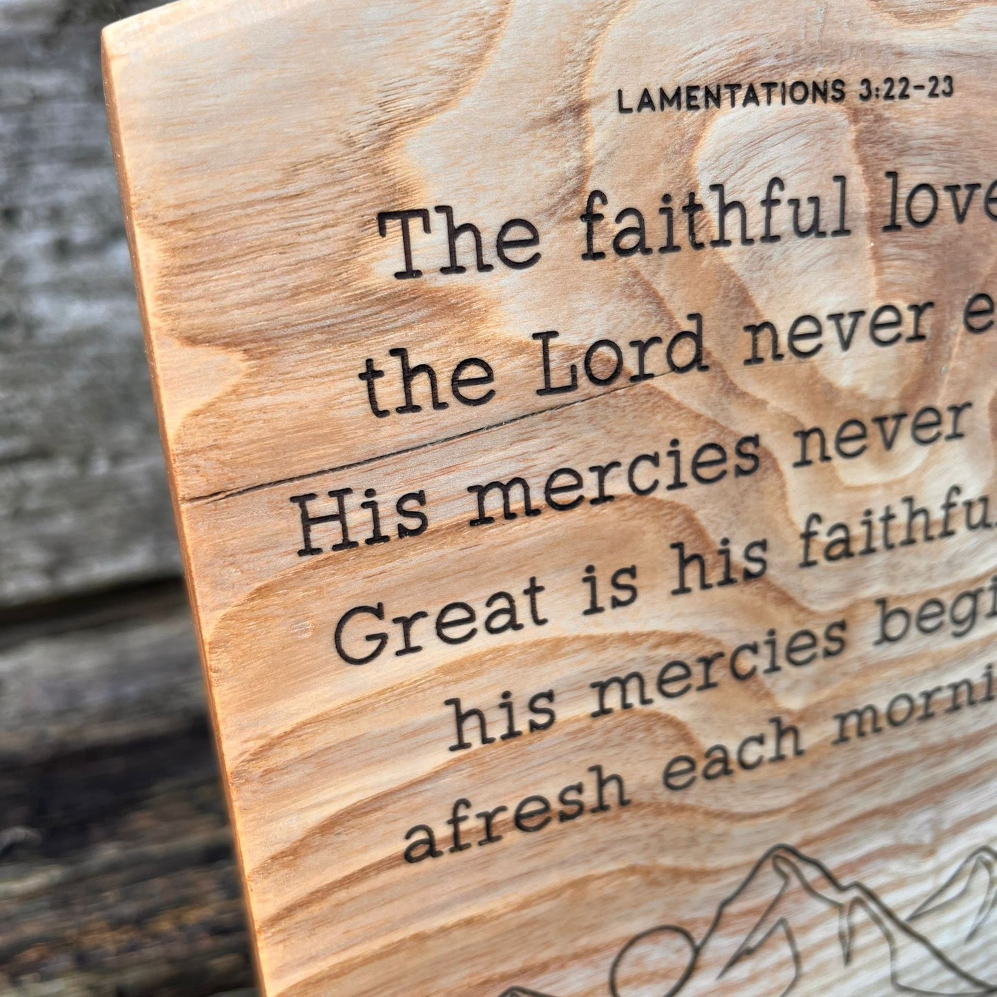 'Great is his faithfulness' laser engraved live edge plaque