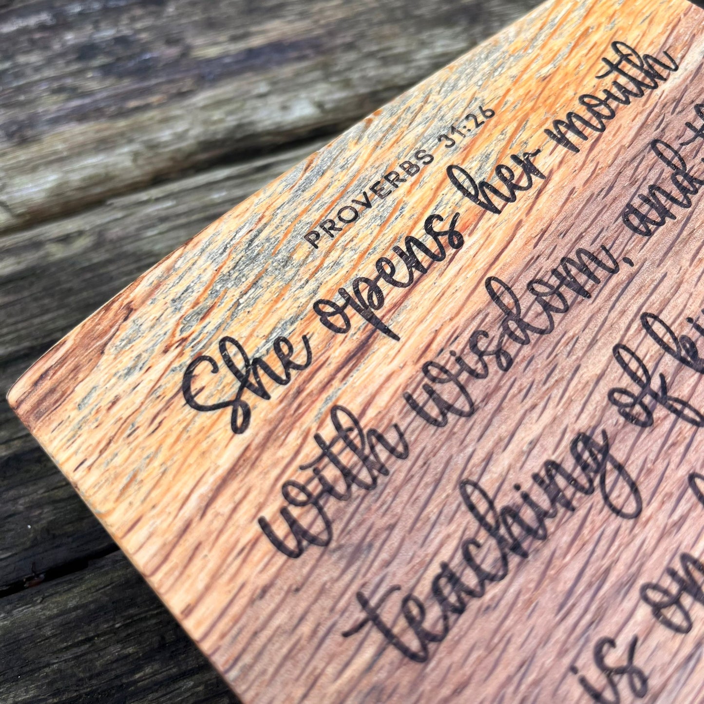 'Kindness is on her tongue' - solid wood decorative plaque