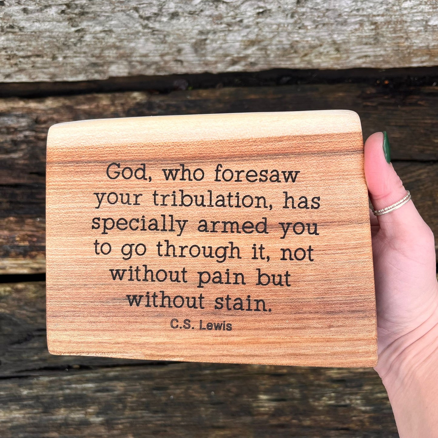 'God has armed you' live edge decorative plaque