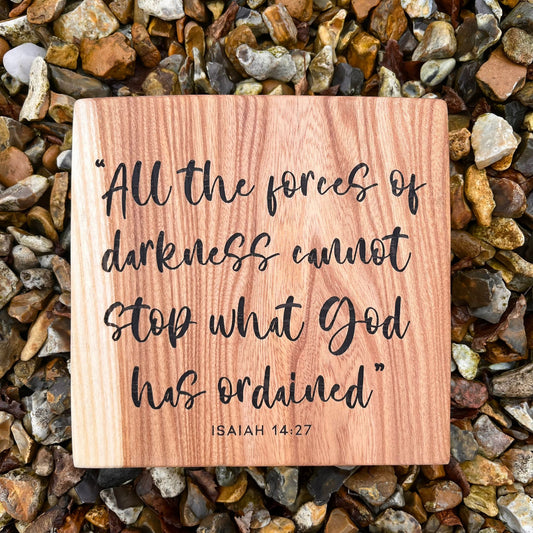 'Cannot stop what God has ordained' solid wood decorative plaque