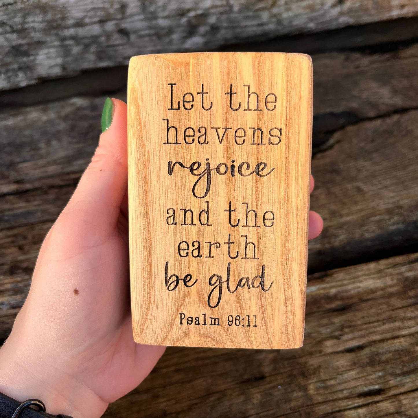 'Let the heavens rejoice' solid wood decorative plaque