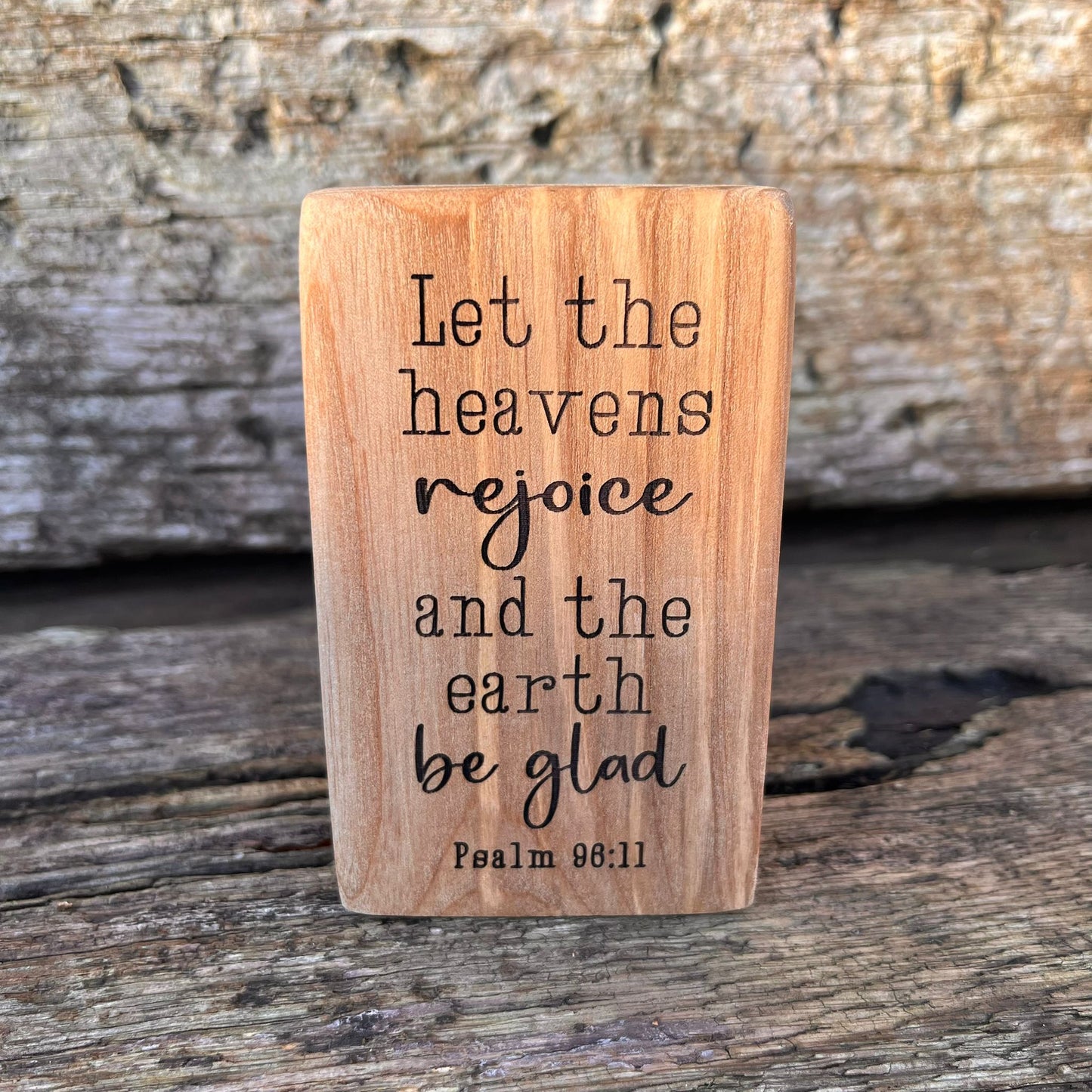 'Let the heavens rejoice' solid wood decorative plaque