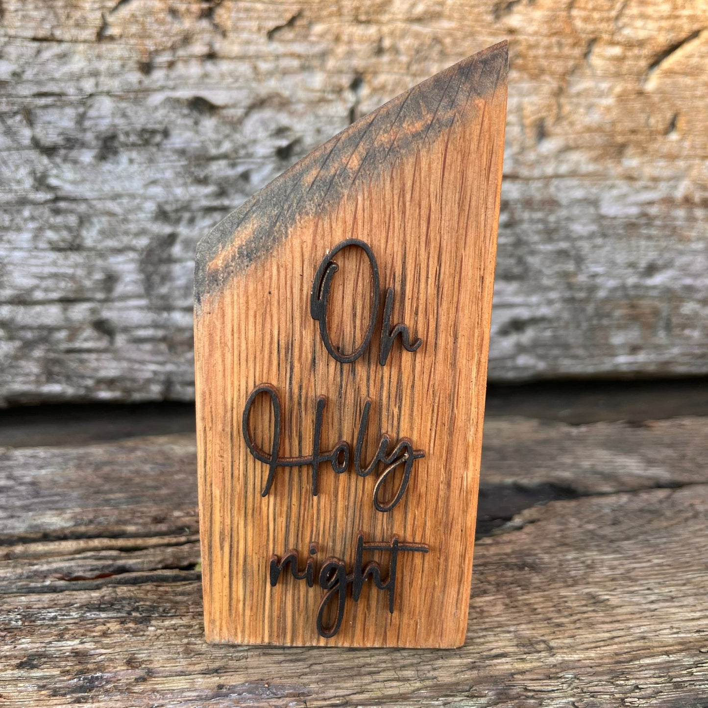 'Oh Holy night' rustic whiskey barrel plaque