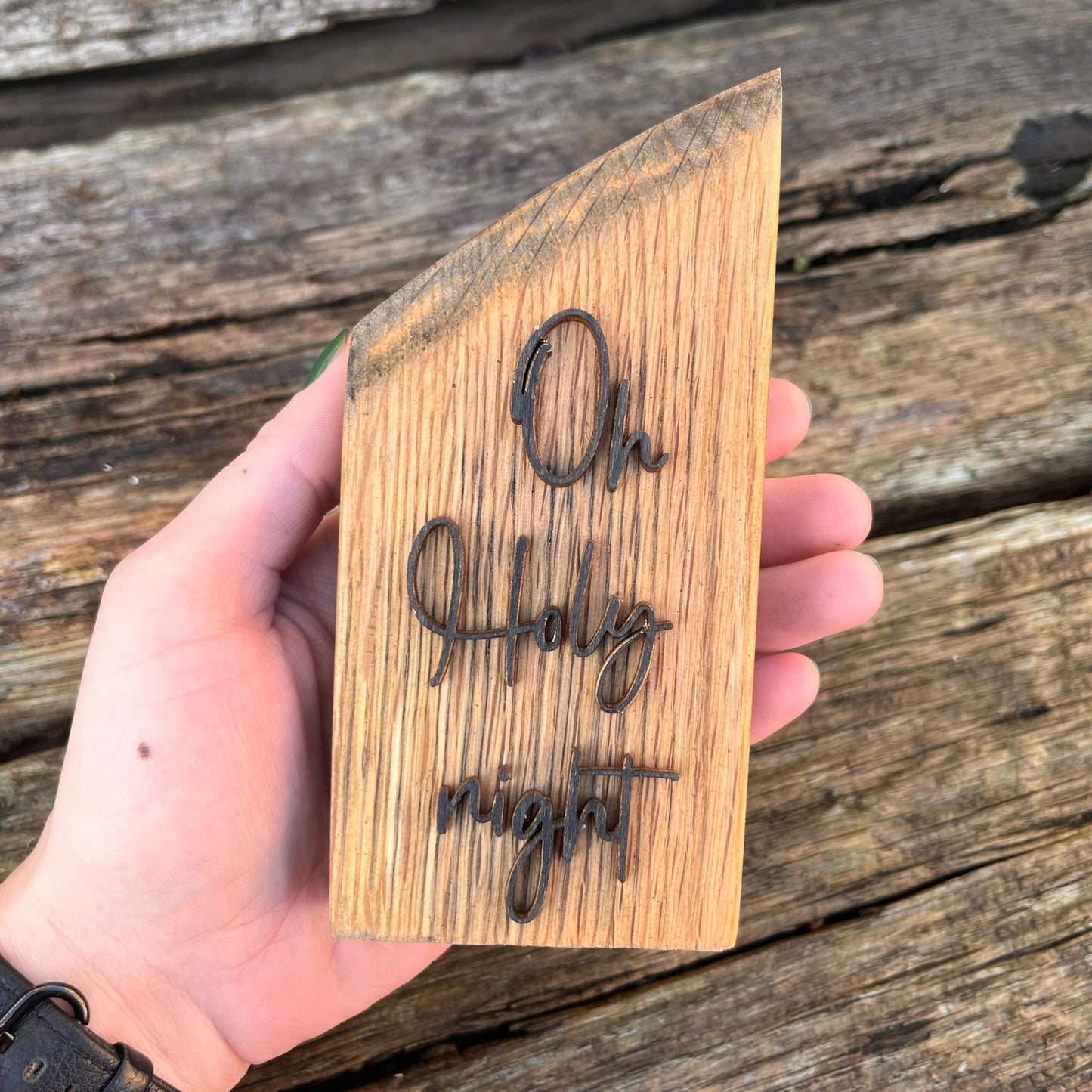 'Oh Holy night' rustic whiskey barrel plaque