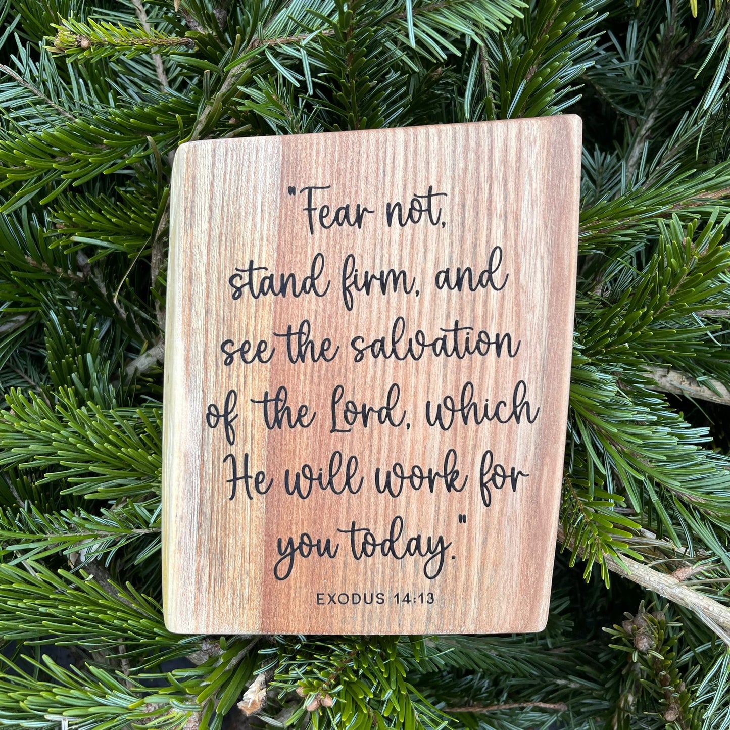 'Fear not...and see the salvation of the Lord' live edge decorative plaque