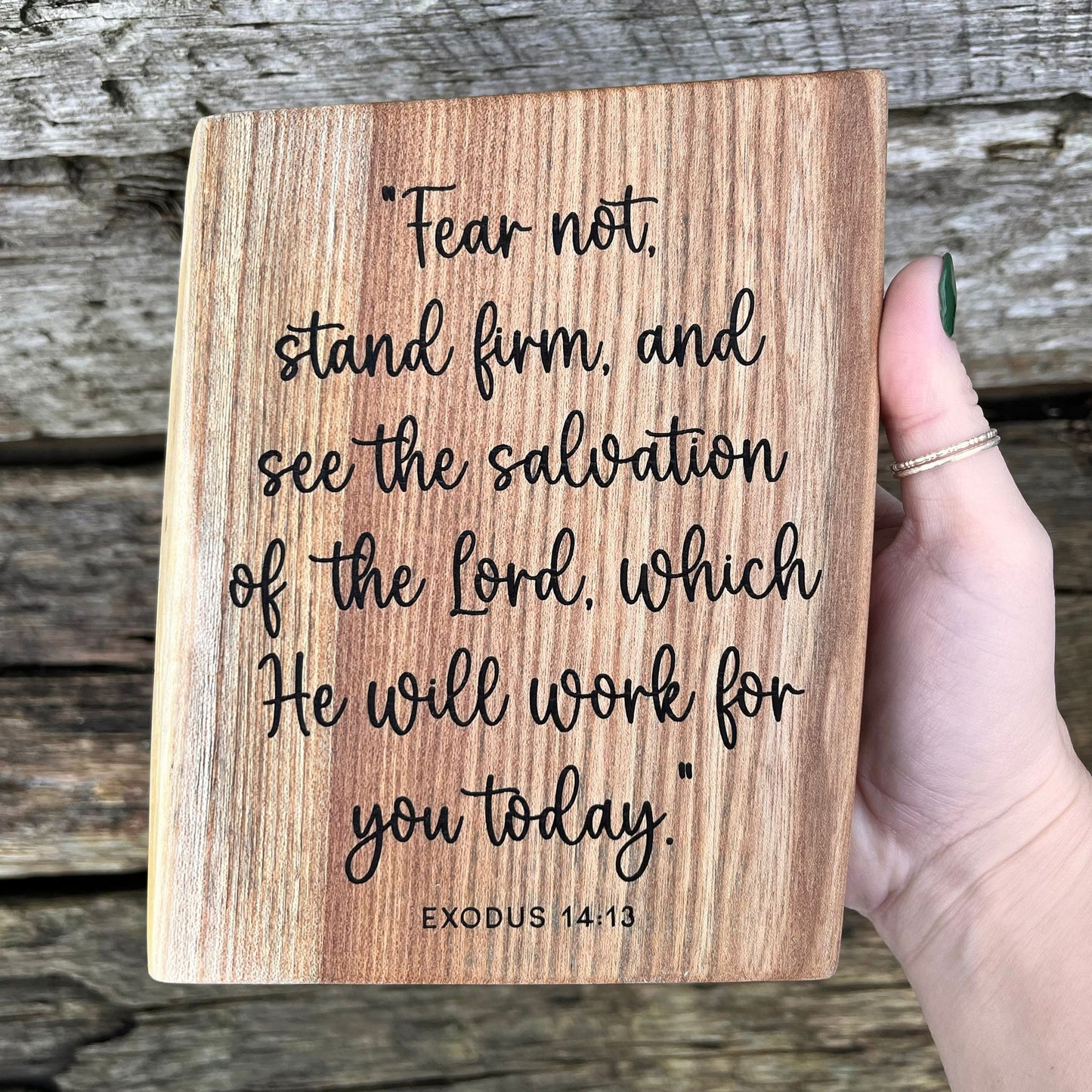 'Fear not...and see the salvation of the Lord' live edge decorative plaque