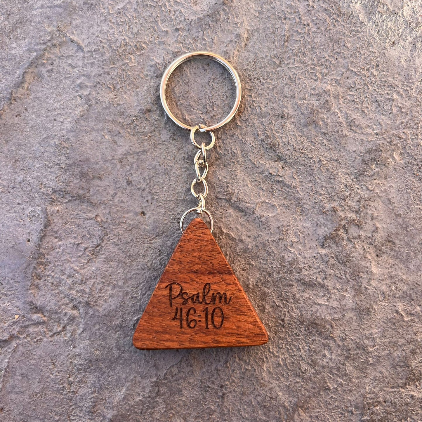 'Be still' solid walnut keyring