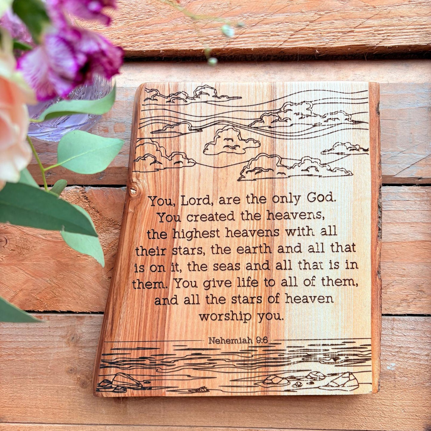 'All the stars of heaven worship you' - large solid ash decorative plaque