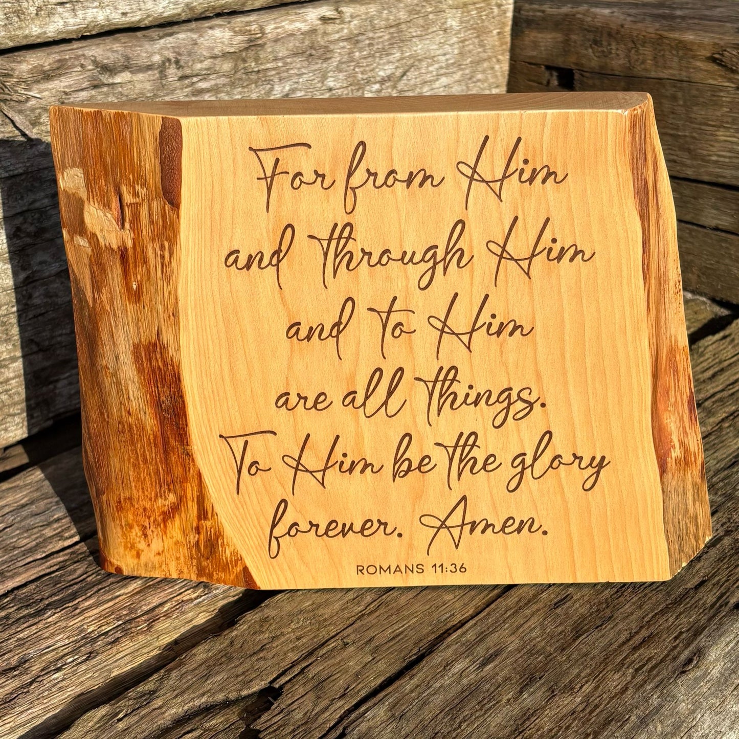 'To Him be the glory' - large Lebanese cedar decorative plaque