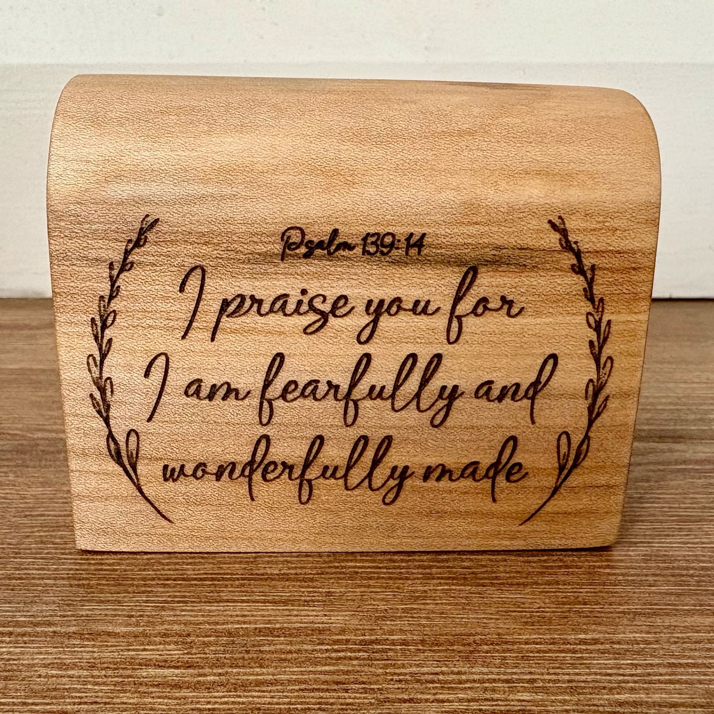 'Fearfully and wonderfully made' Psalm 139:14 live edge mini plaque