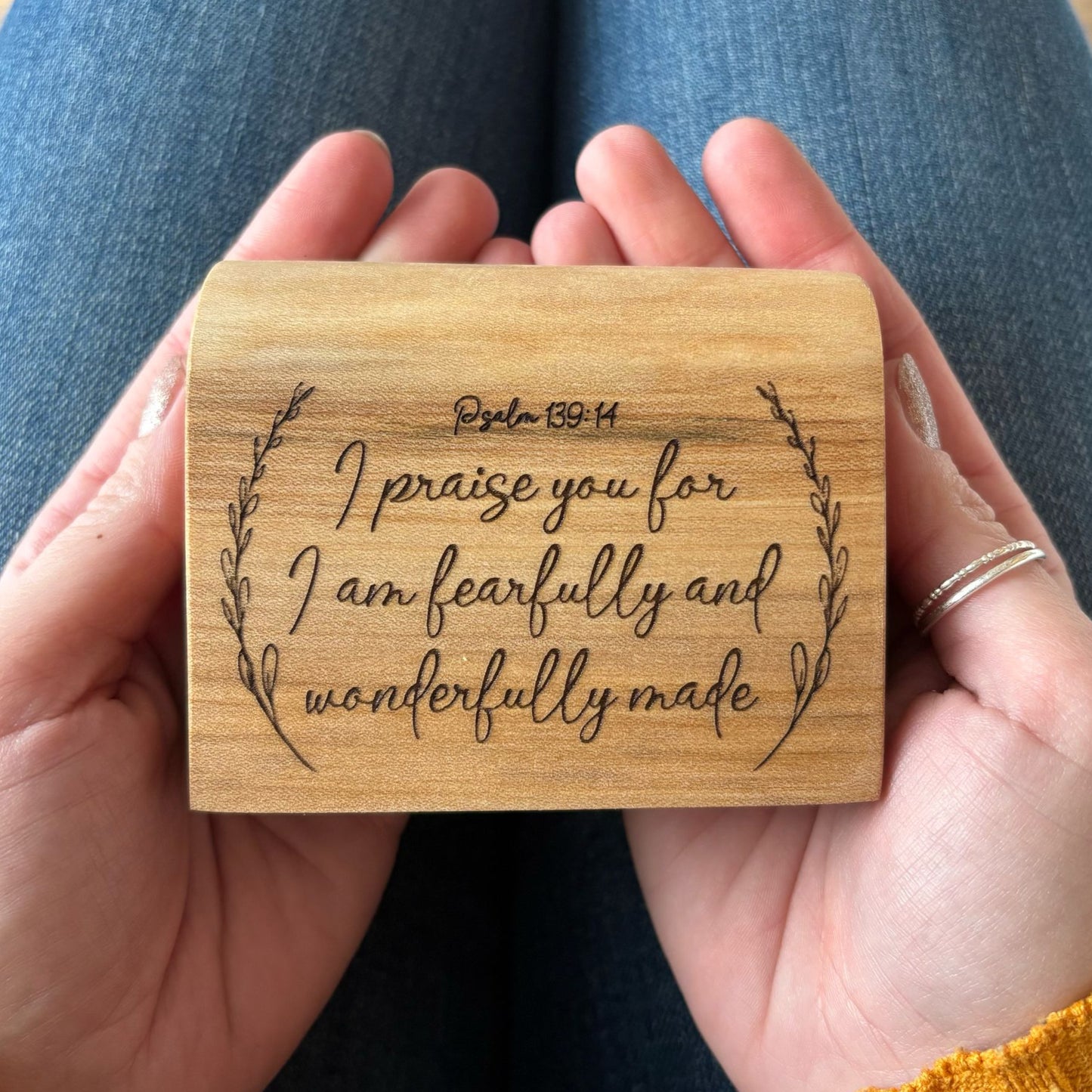 'Fearfully and wonderfully made' Psalm 139:14 live edge mini plaque