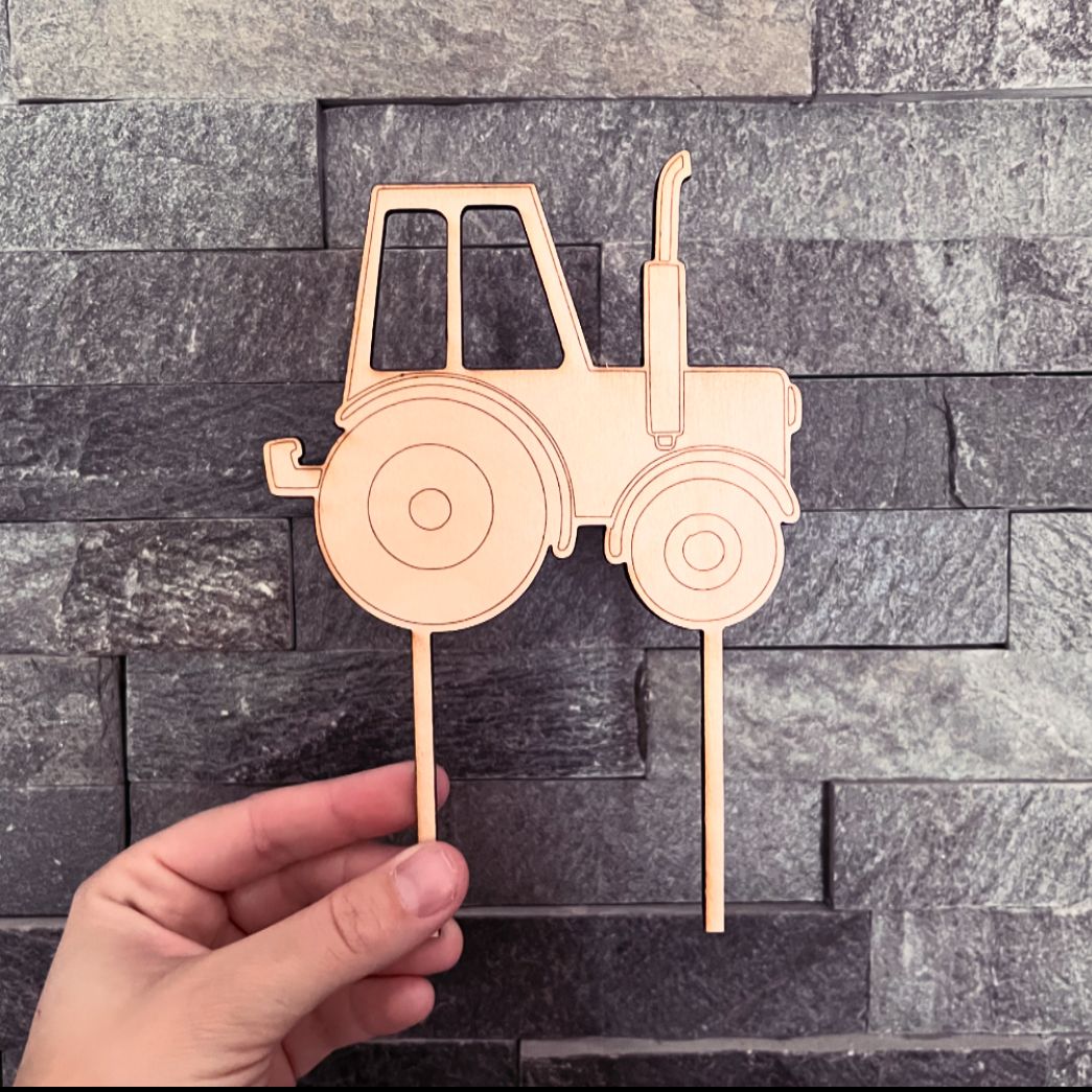 Personalised wooden tractor cake toppers - set of 2