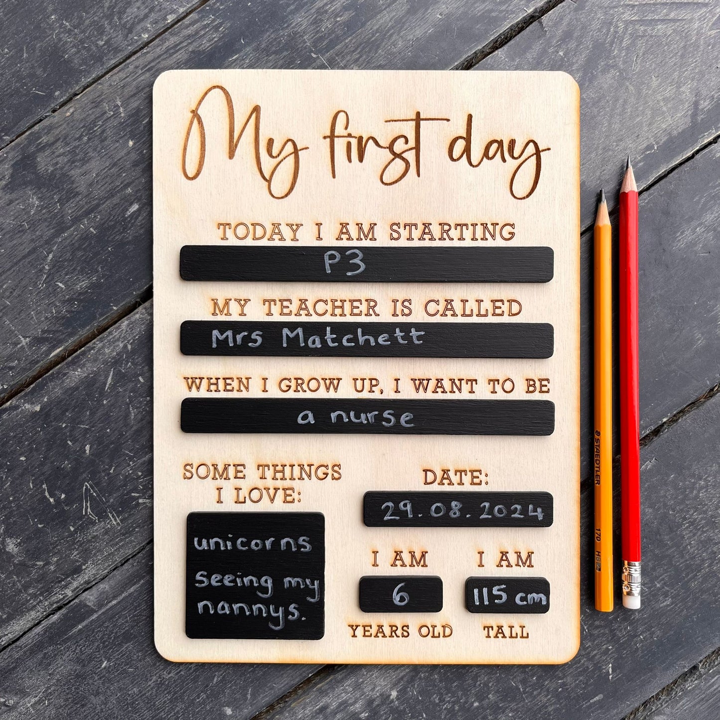 'My first day' board