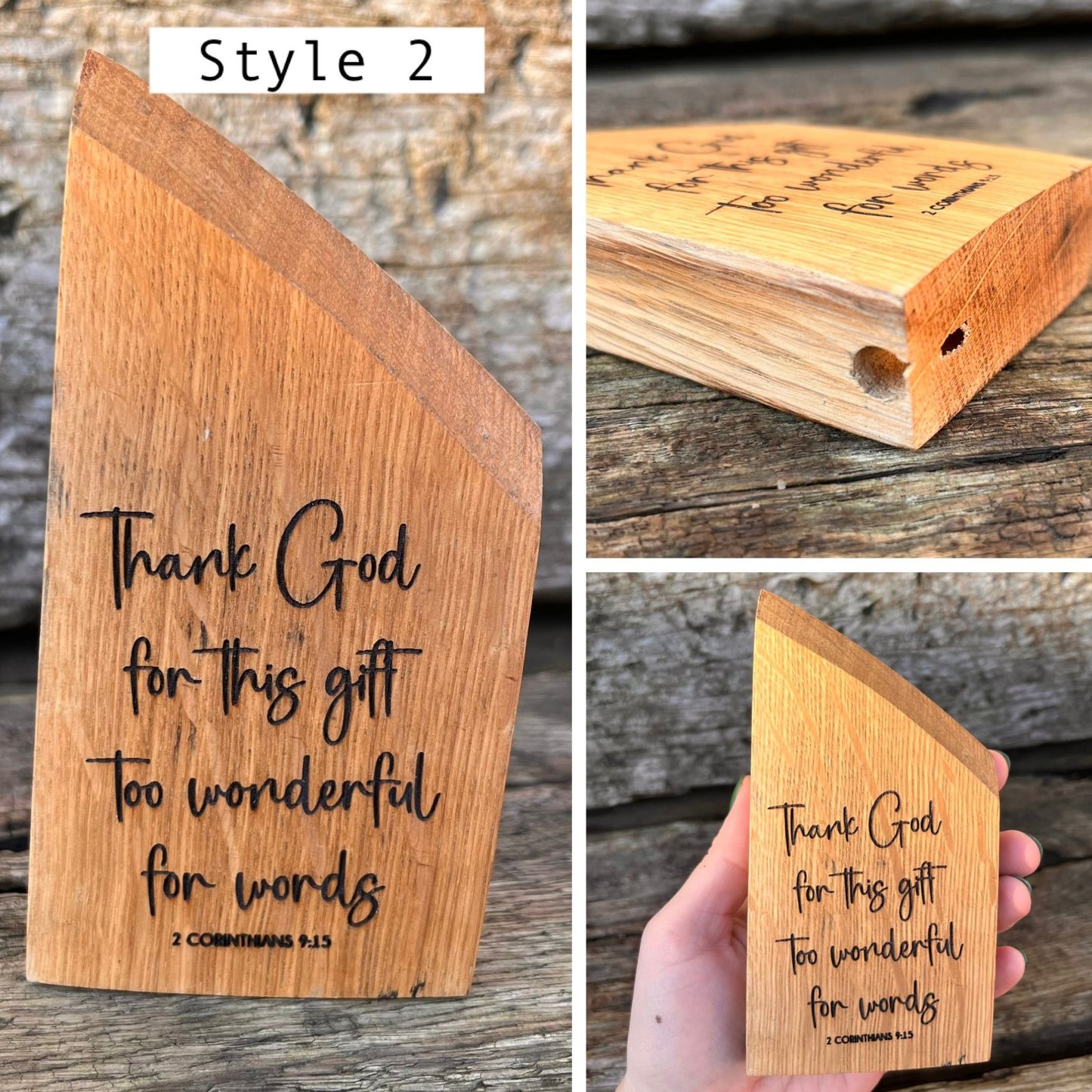 'Thank God for this gift' white oak laser engraved plaque