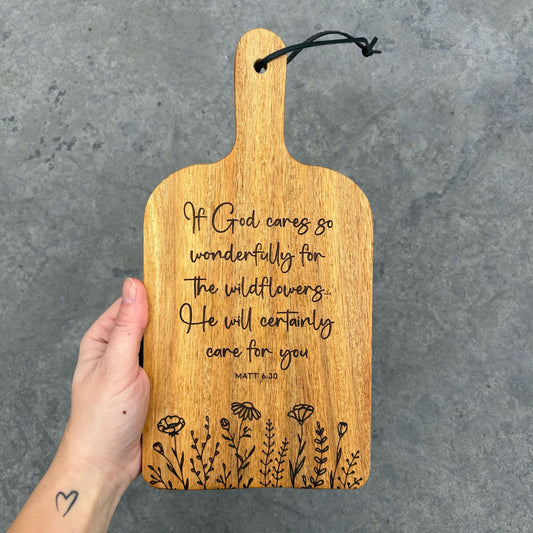 'God cares so wonderfully' laser engraved decorative wooden board