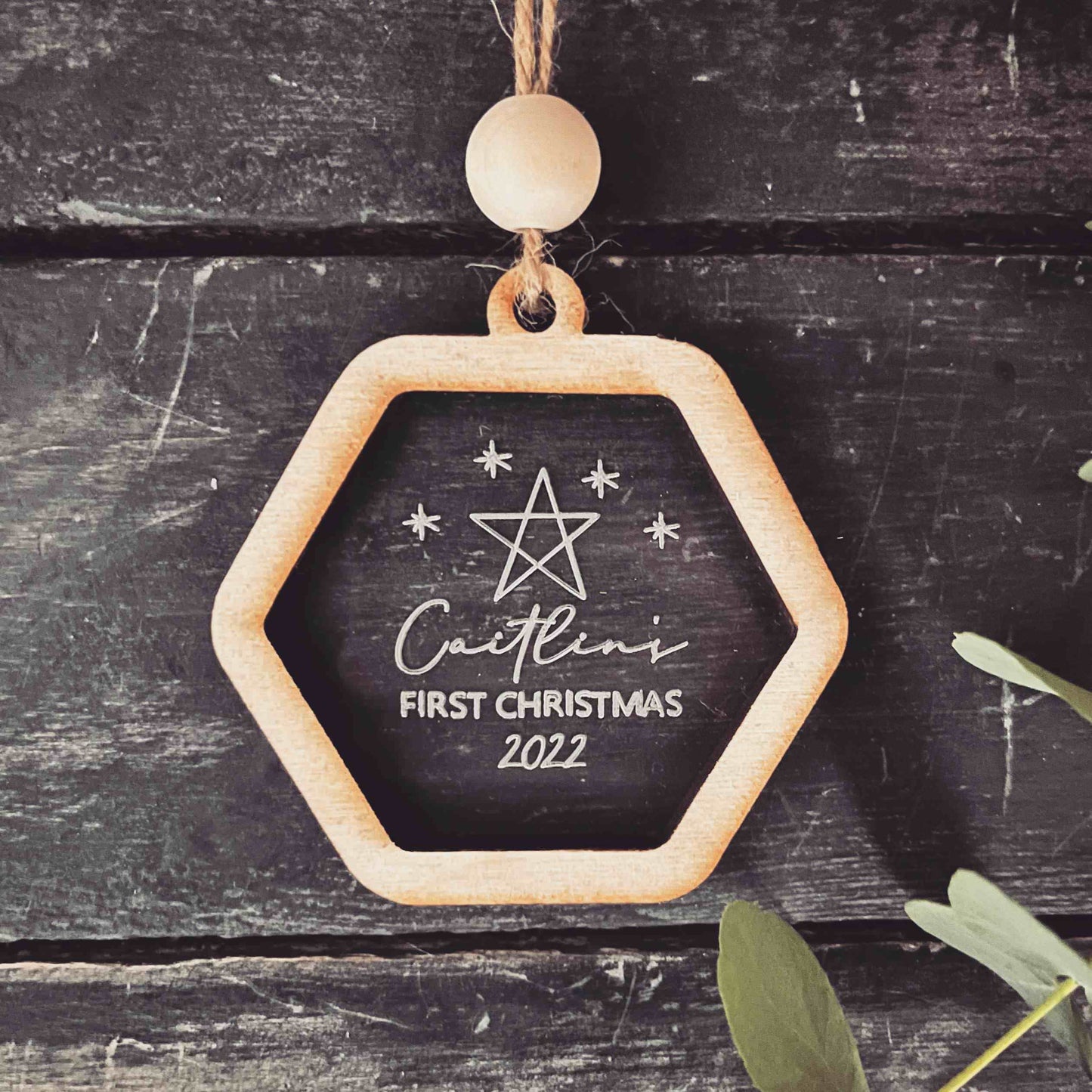 ❆ 'Baby's first Christmas' - Personalised laser engraved wood/acrylic bauble