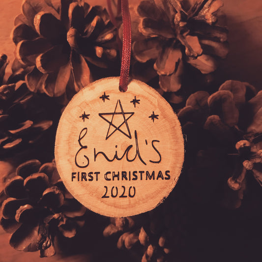 ❆ 'Baby's first Christmas' personalised bauble - log slice